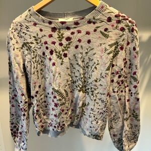 Joie Floral Crew Neck Sweater - Gray and Purple